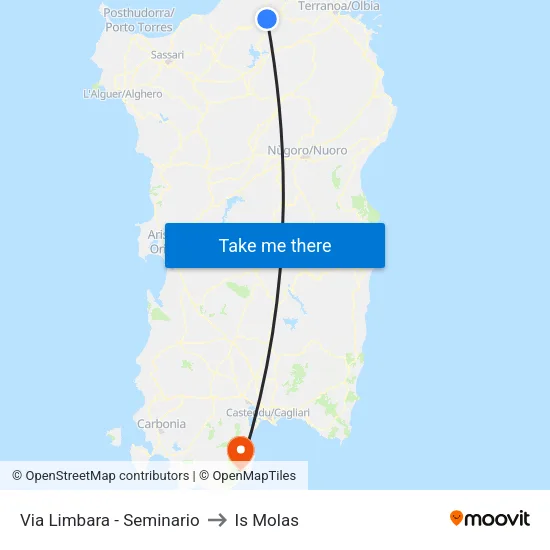 Via Limbara - Seminary to Is Molas map