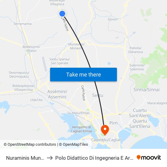 Nuraminis Municipio to Polo Didattico Di Ingegneria E Architettura map
