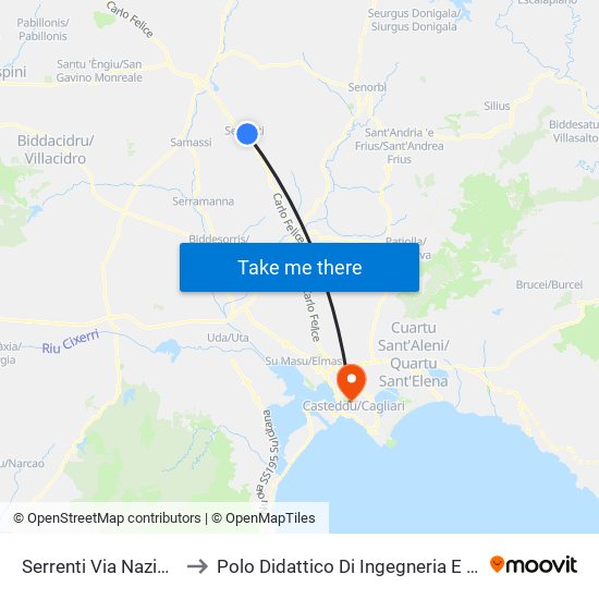 Serrenti Via Nazionale 56 to Polo Didattico Di Ingegneria E Architettura map