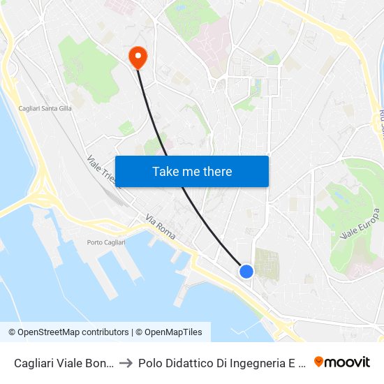 Cagliari Viale Bonaria Rai to Polo Didattico Di Ingegneria E Architettura map