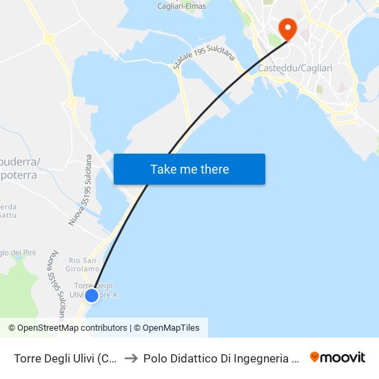 Torre Degli Ulivi (Capoterra) to Polo Didattico Di Ingegneria E Architettura map