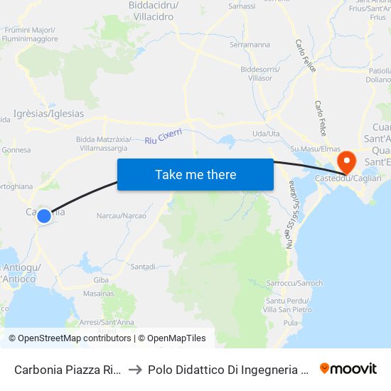 Carbonia Piazza Rinascita 6 to Polo Didattico Di Ingegneria E Architettura map