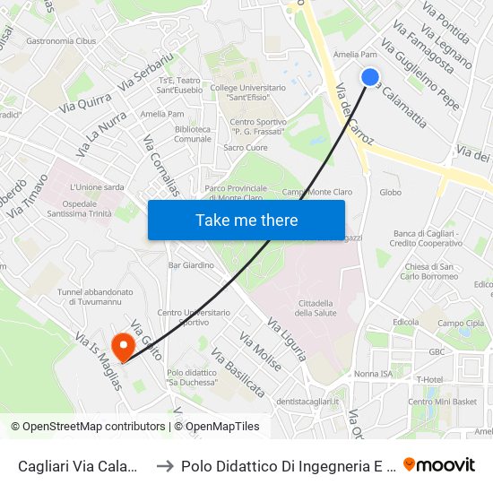 Cagliari Via Calamattia 14 to Polo Didattico Di Ingegneria E Architettura map