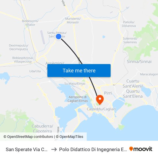 San Sperate Via Cagliari 89 to Polo Didattico Di Ingegneria E Architettura map