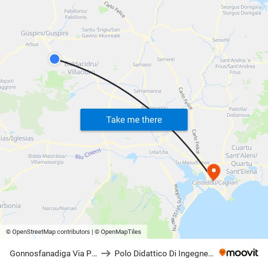 Gonnosfanadiga Via Porru Bonelli 84 to Polo Didattico Di Ingegneria E Architettura map