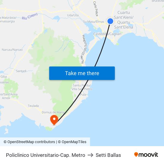 Policlinico Universitario-Cap. Metro to Setti Ballas map