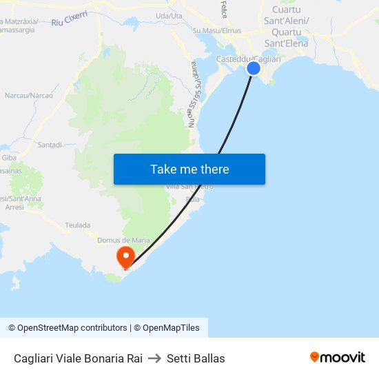 Cagliari Viale Bonaria Rai to Setti Ballas map