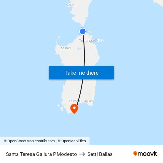 Santa Teresa Gallura P.Modesto to Setti Ballas map