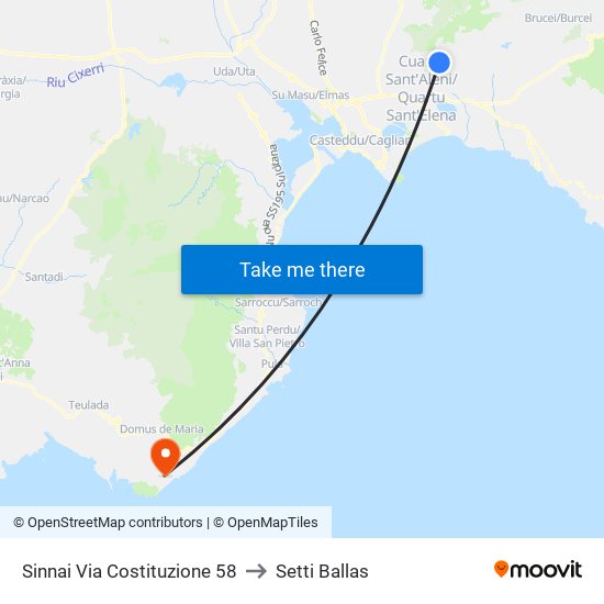 Sinnai Via Costituzione 58 to Setti Ballas map