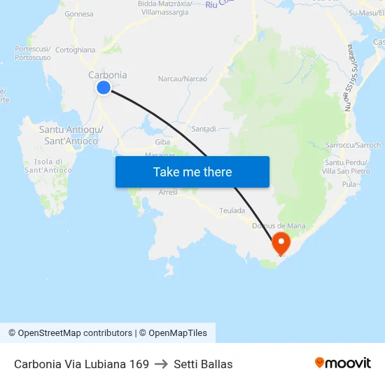 Carbonia Via Lubiana 169 to Setti Ballas map