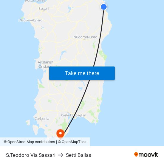 S.Teodoro Via Sassari to Setti Ballas map