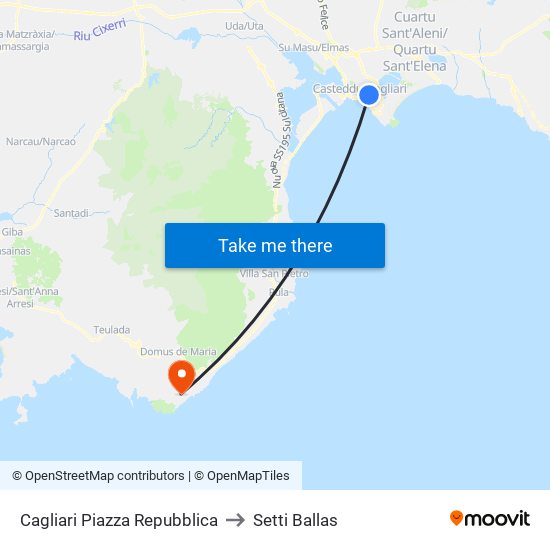 Cagliari Piazza Repubblica to Setti Ballas map