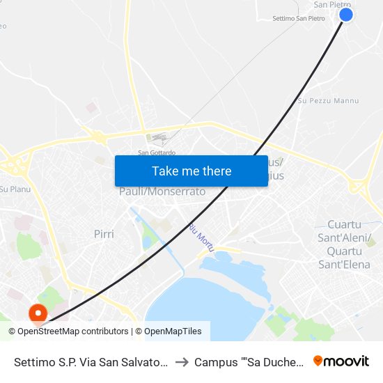 Settimo S.P. Via San Salvatore 92 to Campus ""Sa Duchessa"" map