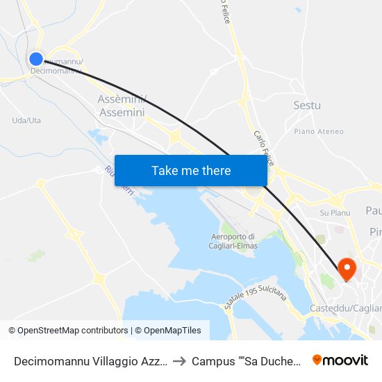Decimomannu Villaggio Azzurro to Campus ""Sa Duchessa"" map