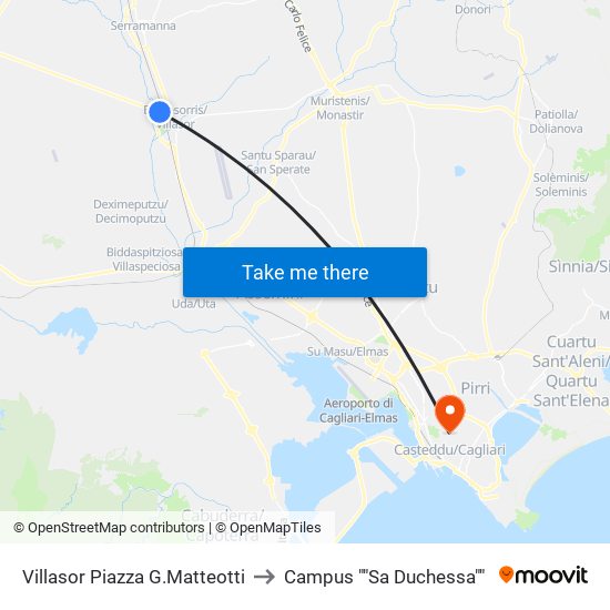 Villasor Piazza G.Matteotti to Campus ""Sa Duchessa"" map