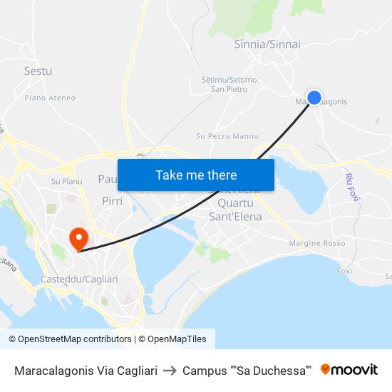 Maracalagonis Via Cagliari to Campus ""Sa Duchessa"" map