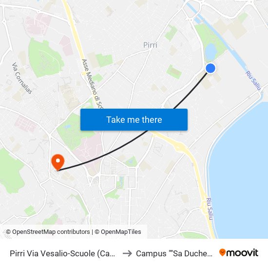 Pirri Via Vesalio-Scuole (Cagliari) to Campus ""Sa Duchessa"" map