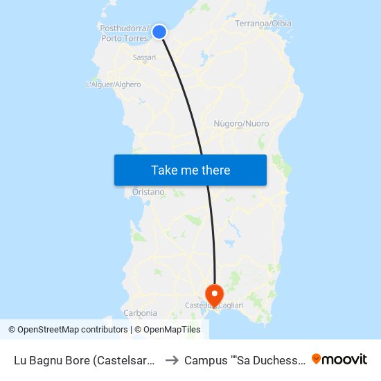 Lu Bagnu Bore (Castelsardo) to Campus ""Sa Duchessa"" map