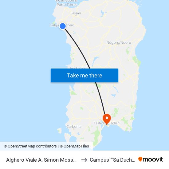 Alghero Viale A. Simon Mossa Podere to Campus ""Sa Duchessa"" map