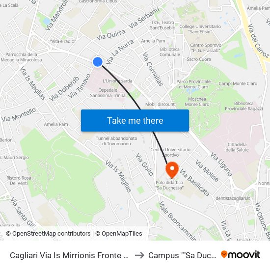 Cagliari Via Is Mirrionis Fronte Distributore to Campus ""Sa Duchessa"" map