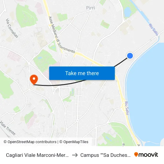 Cagliari Viale Marconi-Mercalli to Campus "Sa Duchessa" map
