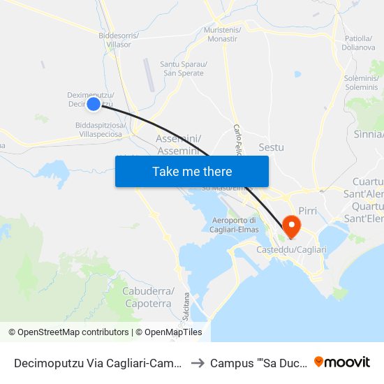 Decimoputzu Via Cagliari-Campo Sportivo to Campus ""Sa Duchessa"" map