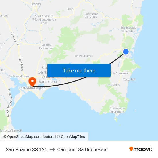 San Priamo SS 125 to Campus "Sa Duchessa" map