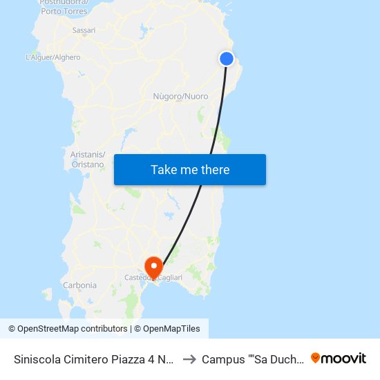 Siniscola Cimitero Piazza 4 Novembre to Campus ""Sa Duchessa"" map