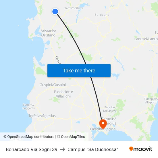 Bonarcado Segni Street 39 to Campus "Sa Duchessa" map
