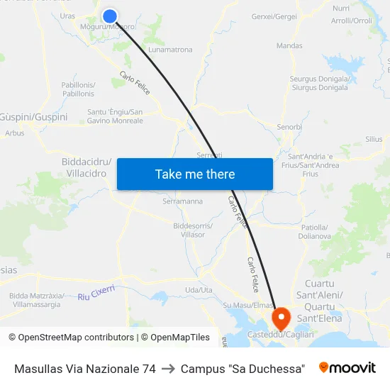 Via Nazionale 74, Masullas to "Sa Duchessa" Campus map