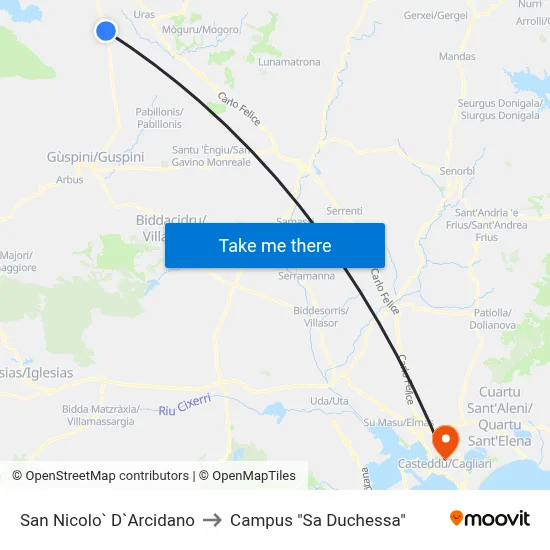 San Nicolo d'Arcidano to "Sa Duchessa" Campus map