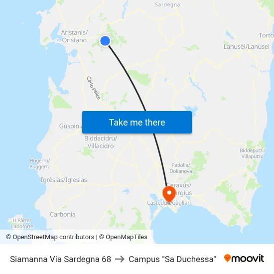 Siamanna Via Sardegna 68 to "Sa Duchessa" Campus map