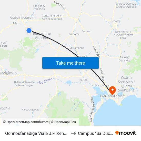 Gonnosfanadiga J.F. Kennedy Boulevard Stop 125 to "Sa Duchessa" Campus map