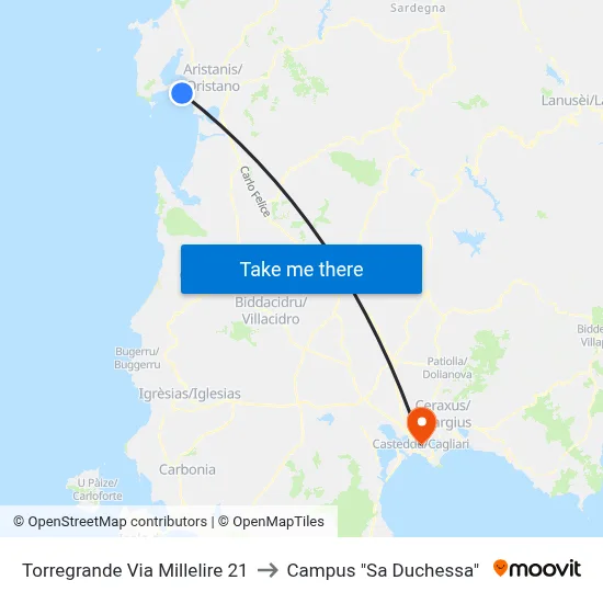Torregrande Millelire Street 21 to "Sa Duchessa" Campus map