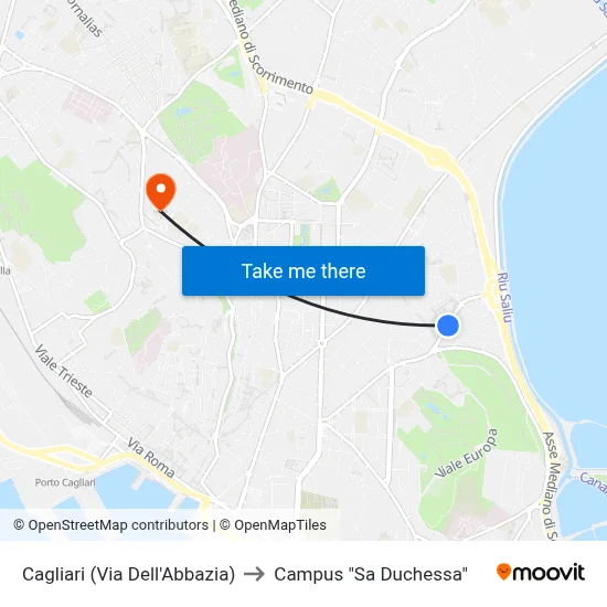Cagliari (Abbey Street) to Campus "Sa Duchessa" map