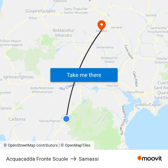 Acquacadda Opposite Schools to Samassi map