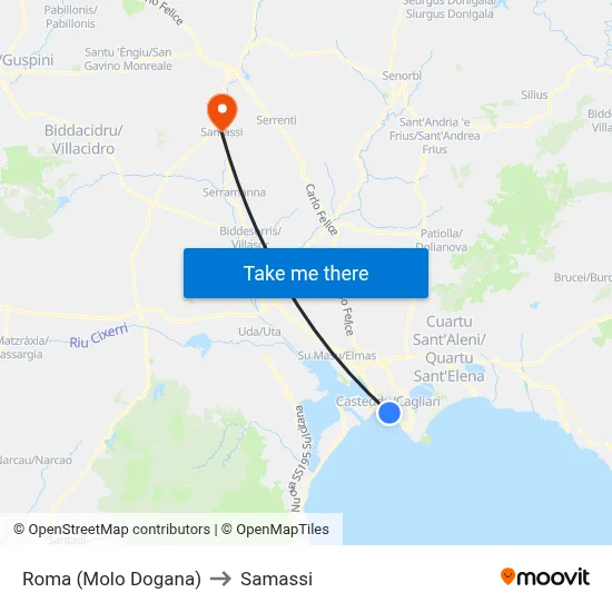 Roma (Customs Pier) to Samassi map