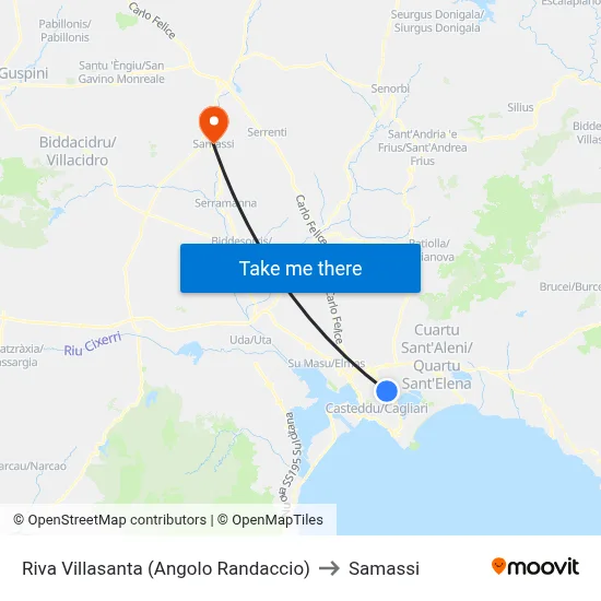 Riva Villasanta (Corner Randaccio) to Samassi map