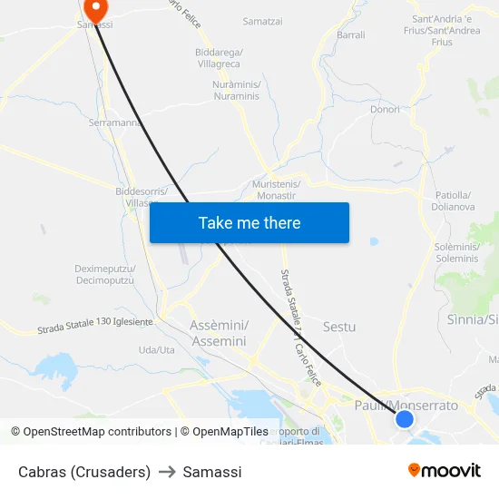 Cabras (Crusaders) to Samassi map