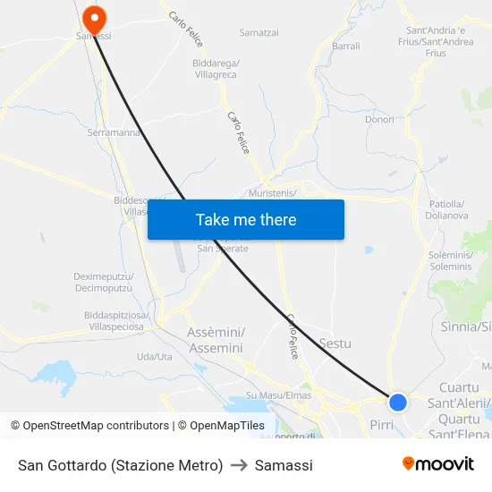 San Gottardo (Metro Station) to Samassi map