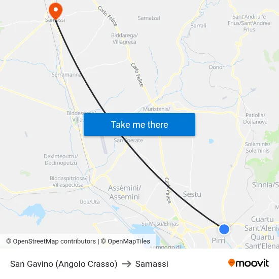 San Gavino (Corner Crasso) to Samassi map