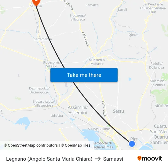 Legnano (Corner Santa Maria Chiara) to Samassi map