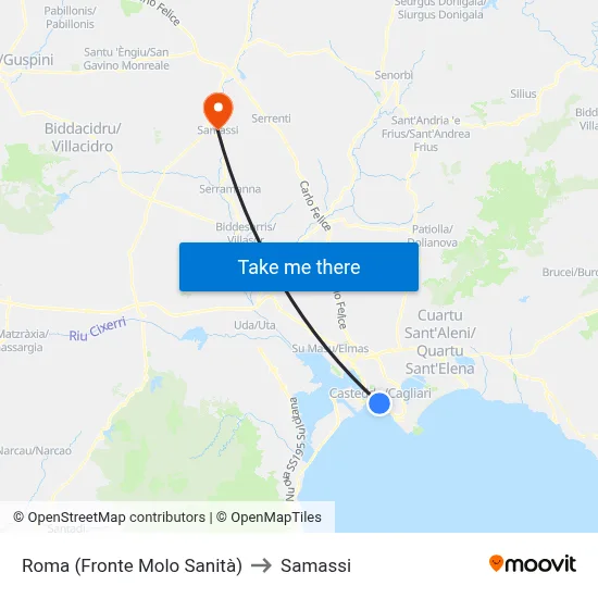 Roma (Opposite Health Pier) to Samassi map