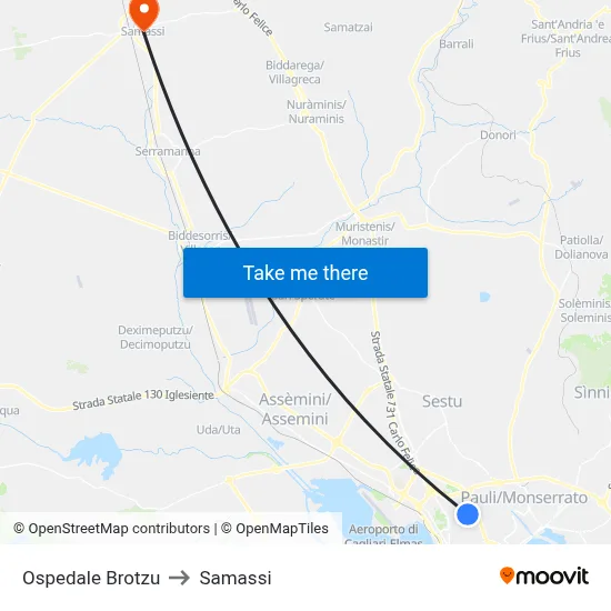 Brotzu Hospital to Samassi map
