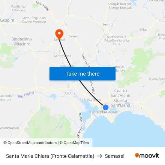 Santa Maria Chiara (Opposite Calamattia) to Samassi map