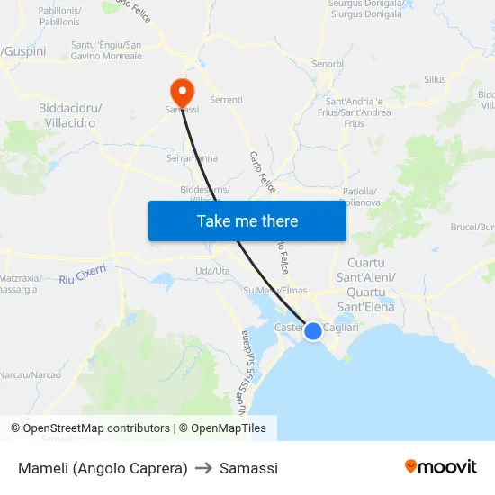 Mameli (Corner Caprera) to Samassi map