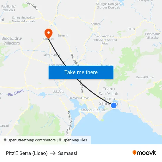 Pitz'E Serra (High School) to Samassi map