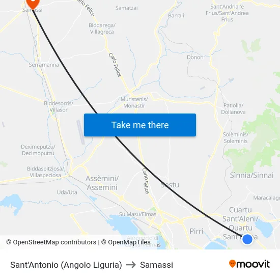 Sant'Antonio (Corner Liguria) to Samassi map