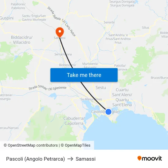 Pascoli (Corner of Petrarca) to Samassi map