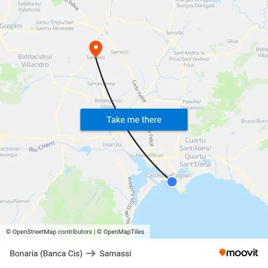 Bonaria (Cis Bank) to Samassi map